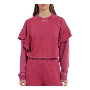 New 7 For All Mankind Medium Ruffle Cropped Sweatshirt Pullover Crewneck Boxy M